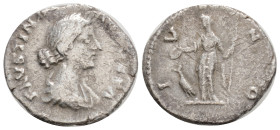 Roman Imperial Coins, DIVA FAUSTINA I (Died 140/1). 2,9 g. 18,5 mm. Denarius. Rome.
Obv: DIVA FAUSTINA. Draped bust right.
Rev: IVNO. Juno standing ...