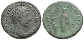 Marcus Aurelius (161-180 AD). AE Sestertius (13,9 g, 26,9 mm), (Rome), 162/263 AD.
Obv. IMP CAES M AVREL ANTONINVS AVG P M, Laureate head right.
Rev...