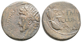 SYRIA, Commagene, Zeugma. Lucius Verus. AD 161-169. Æ 20,9 mm (8,3 g). Laureate and draped bust left, seen from behind / ZEVΓMA/TEWN/Δ, legend in thre...