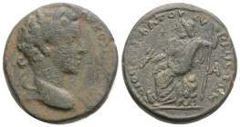 Roman Provincial
SYRIA, Cyrrhus, Commodus (177-192 AD) AE Bronze (23,2 mm, 8,7 g)
Obv: Laureate head of Commodus right
Rev: Zeus seated left on the...