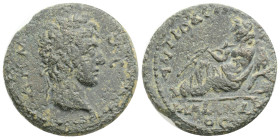 Roman Provincial
Lydia. Tripolis. Pseudo-autonomous issue AD 138-192. Bronze Æ, 22,9 mm., 7,3 g.
laureate head of Demos right / River god Maiandros ...