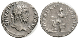 SEPTIMIUS SEVERUS (193-211). Denarius. Rome. 2,7 g. 18,2 mm.
Obv: SEVERVS PIVS AVG. Laureate head right.
Rev: P M TR P XVII COS III P P. Salus seate...