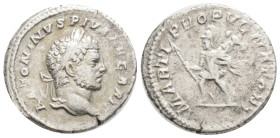 Caracalla. A.D. 198-217. AR denarius (19,2 mm, 3 g ). Rome, A.D. 211. ANTONINVS PIVS AVG BRIT, laureate bust of Caracalla right / MARTI PROPVGANATORI,...