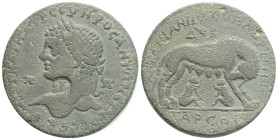 CILICIA. Tarsos. Caracalla AD 198-217.Ae. Obv: [...] CEYHΡOC ANTΩNEINOC CEB, laureate head left; Π-Π across fields. Rev: .. ΔΕΚ [T]AΡCOY, She-wolf suc...