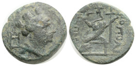 CILICIA. Hieropolis-Castabala. Ae (Circa 2nd-1st centuries BC).
Turreted and draped bust of Tyche right; monogram to left. Goddess seated left on thr...
