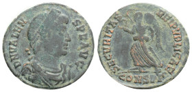 Valens Æ Nummus., AD 364-367. D N VALENS P F AVG, pearl-diademed, draped and cuirassed bust right / SECVRITAS REIPVBLICAE, Victory advancing right hol...