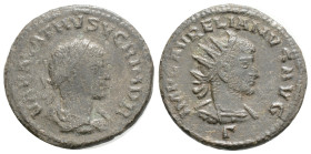 Aurelian and Vabalathus BI Antoninianus. Antioch, AD 272-274. IMP C AVRELIANVS AVG, radiate and cuirassed bust of Aurelian right, A below bust / VABAL...