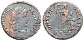 Roman Imperial
Valentinian I, Antioch, 383-388 AD. Æ maiorina, 6,2 g. 21,2 MM.DN VALENTINIANUS P F AUG diademed bust right / VIRTUS EXERCITI the empe...