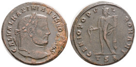 MAXIMIANUS HERCULIUS (286-305). 9,5 g. 28 mm. Thessalonica. Follis.
Obv: IMP C MA MAXIMIANVS P F AVG. Laureate head right.
Rev: GENIO POPVLI ROMANI ...