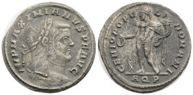 MAXIMIANUS HERCULIUS (First reign, 286-305). 9,1 g. 28,2 mm. Follis. Aquileia.
Obv: IMP MAXIMIANVS P F AVG. Laureate head right.
Rev: GENIO POPVLI R...