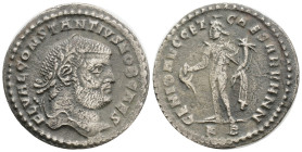 CONSTANTIUS I Follis. (Ae. 7,6 g./27,2 mm). 294-295 AD Cyzicus. (IQR 7a). Obv: Laureate head of Constantine I right, around legend: FL VAL CONSTANTIVS...