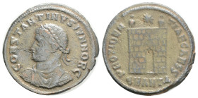Constantine II, as Caesar, BI Nummus. Antioch, AD 326-327. 3,1 g. 20 mm. CONSTANTINVS IVN NOB C, laureate, draped and cuirassed bust left / PROVIDENTI...