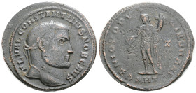 Constantinus I. (307 - 337 n. Chr.). Follis. 294 - 295 n. Chr. Antiochia.
Vs: FL VAL CONSTANTINVS NOB CAES. Kopf mit Lorbeerkranz rechts.
Rs: GENIO ...