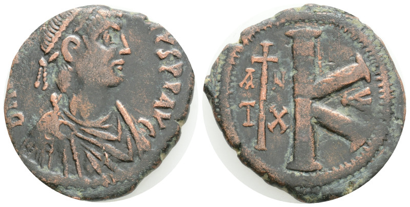 Byzantine
Justinian I Æ Mule Nummus. Theoupolis (Antioch), AD 527-565. [D N IVS...