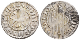 Armenia, Cilician Armenia (1226-1270 AD) Hetoum I AR Tram. Hetoum and Queen Zabel standing facing, holding long cross between them. Crowned lion walki...