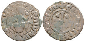 Medieval
Armenia, Hetoum I (1226-1270 AD) AE Tank. (29.5 mm, 7.7 g)
Obv: Levon seated facing on leonine throne, holding lis and orb.
Rev: Cross fou...