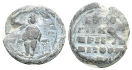 Byzantine Coins
BYZANTINE LEAD SEALS. Uncertain (Circa 11th-12th centuries). 3,5 g. 16,3 mm. The Virgin Mary seated facing on throne, holding medalli...