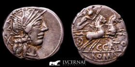 C. Porcius Cato Silver Denarius 3.81g., 19 mm. Rome 123 B.C. GVF