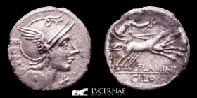 Lucius Flaminius Chilo Silver Denarius 3,55 g, 18 mm. Rome 109/8 BC. gVF