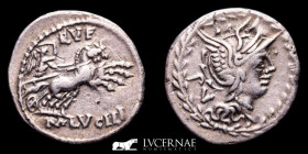 M Lucilius Rufus Silver Denarius 3.73 g. 20 mm. Rome 105 B.C. Good very fine