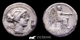 M. Porcius Cato Silver Denarius 3.73 g. 19 mm. Rome 89 B.C. gVF