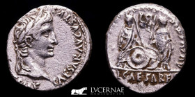 Augustus Silver Denarius 3.77g. 18 mm. Lugdunum 2 B.C.- 4 A.D. GVF