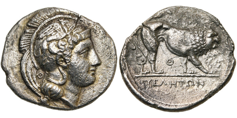 LUCANIE, VELIA, AR didrachme, 365-340 av. J.-C. D/ T. casquée d'Athéna à d., le ...