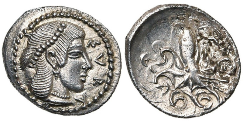 SICILE, SYRACUSE, AR litre, 470-450 av. J.-C. D/ T. d'Aréthuse à d., les cheveux...