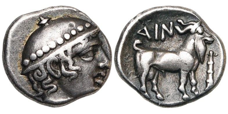 THRACE, AINOS, AR diobole, 429-426 av. J.-C. D/ T. d'Hermès à d., coiffé du péta...