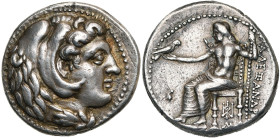 ROYAUME DE MACEDOINE, Alexandre III le Grand (336-323), AR tétradrachme, 325-323 av. J.-C., Babylone. D/ T. d'Héraclès à d., coiffé de la dépouille de...
