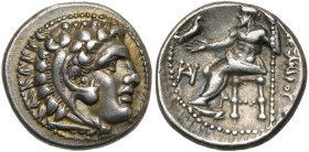 ROYAUME DE MACEDOINE, Alexandre III le Grand (336-323), AR drachme, 325-323 av. J.-C., Milet. D/ T. d'Héraclès à d., coiffé de la dépouille de lion. R...