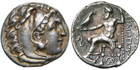 ROYAUME DE MACEDOINE, Philippe III Arrhidée (323-316), AR drachme, 323-317 av. J.-C., Lampsaque. D/ T. d'Héraclès à d., coiffé de la dépouille de lion...