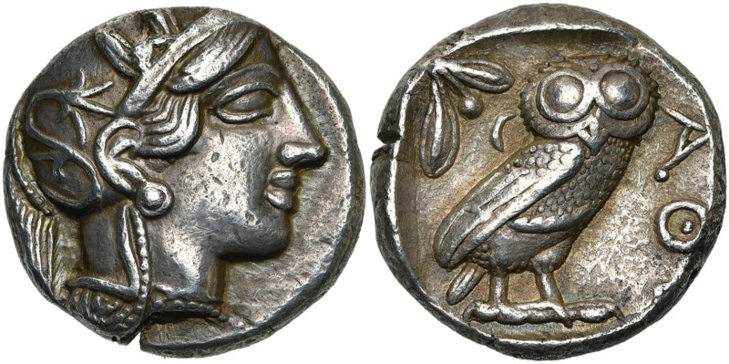 ATTIQUE, ATHENES, AR tétradrachme, vers 400 av. J.-C. D/ T. casquée d'Athéna à d...