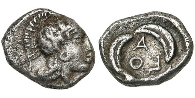 ATTIQUE, ATHENES, AR tritartémorion (3/4 obole), vers 390-350 av. J.-C. D/ T. ca...