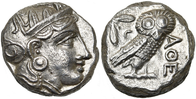 ATTIQUE, ATHENES, AR tétradrachme, vers 350-340 av. J.-C. Style Pi V. D/ T. casq...