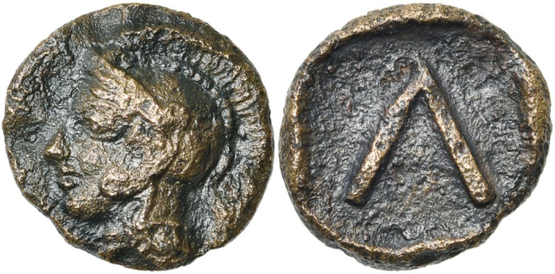 ATTIQUE, ATHENES, AE tessère, 343-338 av. J.-C. D/ T. d'Athéna à g., coiffée d'u...