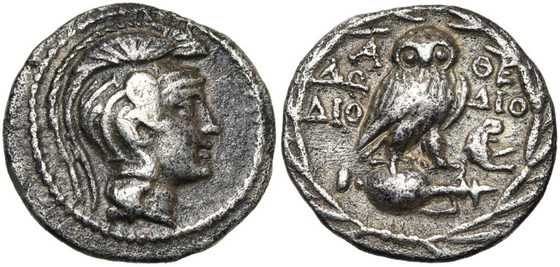 ATTIQUE, ATHENES, AR drachme, 164-163 av. J.-C. D/ T. casquée d'Athéna à d. R/ A...