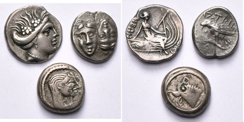 lot de 3 p.: Eubée, Histiée, tétrobole, R/ Aile sur la coque; Mésie, Istros, tri...