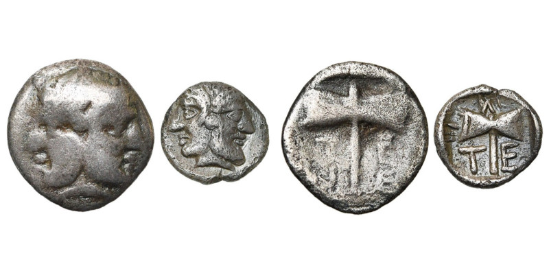 ILES DE TROADE, TENEDOS, lot de 2 p.: obole, R/ Double hache entourée de T-E-N-E...