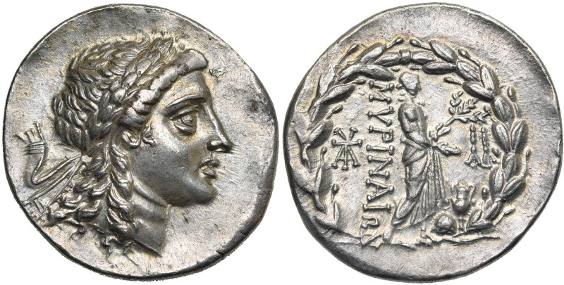 EOLIDE, MYRINA, AR tétradrachme, vers 160 av. J.-C. D/ T. l. d'Apollon à d. R/ M...