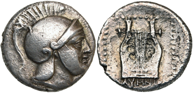 ILES DE CARIE, KALYMNA, AR didrachme, 3e s. av. J.-C. D/ T. casquée de guerrier ...