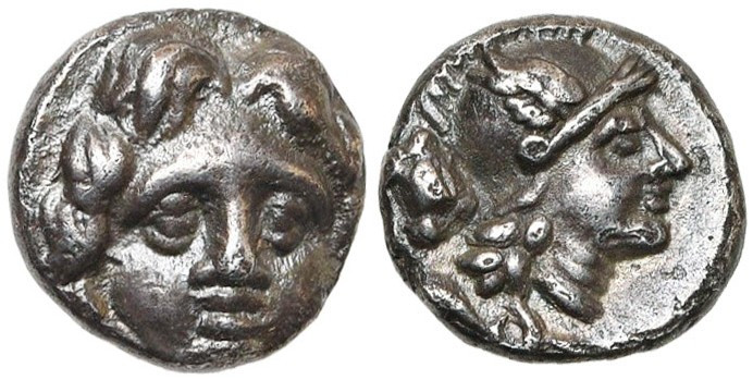 PISIDIE, SELGE, AR obole, 300-190 av. J.-C. D/ Gorgonéion. R/ T. casquée d'Athén...