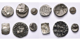 lot de 6 fractions, dont: Thrace, Byzantion, hémidrachme, Taureau/Trident; Chersonèse, hémidrachme, Lion/Carré creux (contremarque); Mysie, Cyzique, 1...