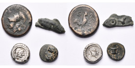 lot de 4 p.: Campanie, Suessa Aurunca, bronze, T. d'Athéna/Coq; Littoral de la mer Noire, Olbia, bronze coulé, Dauphin/ΘY; Colchide, hémidrachme, T. f...