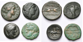 lot de 4 bronzes: Sicile, Syracuse, Agathoclès, B. d'Artémis/Foudre ailé; Hicétas, T. de Zeus Hellanios/Aigle; Royaume de Macédoine, Philippe II, T. d...