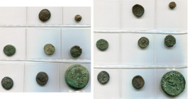 lot de 8 bronzes: Phrygie, Apamée, T. de Zeus/Statue cultuelle; Pisidie, Selge, T. d'Héraclès/Foudre; Syrie, Antioche, T. de Zeus/Bélier, T. de Tyché/...