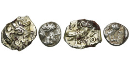 ARABIE, SABEENS, lot de 2 fractions, imitations des monnaies athéniennes: 1/4 unité (fourré?) et 1/8 unité. Munro-Hay, Arabia Felix, 8 et 9.

Beau à...