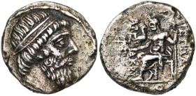 ROYAUME PARTHE, Mithradates Ier (171-138), AR drachme, 140-139 av. J.-C., Séleucie. D/ B. barbu, diad. à d. R/ Zeus aétophore assis sur un trône à g.,...
