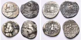ROYAUME PARTHE, Orodes II (57-38), lot de 4 drachmes: Rhagae, Kangavar (ébréchée), Mithradatkart, Ecbatane. Sellwood 46/11, 46/17, 47/31, 48/6.

Bea...