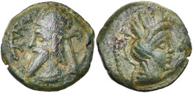 ROYAUME PARTHE, Vologases III (105-147), AE dichalque, 132, Séleucie. D/ B. dr. à g., coiffé d'une tiare. Devant, ΔMV (an 444). R/ B. tourelé, voilé d...
